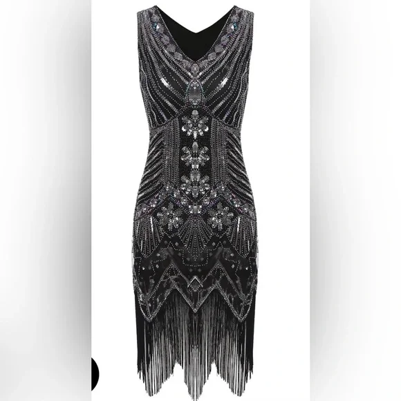 Dresses | Black And Silver Sequin 2s Great Gatsby Style Flapper Dress Nwt  Medium | Poshmark